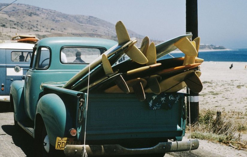 LeRoy Grannis, Granny's Truck on Explorer Scout Trip, Leo Carrillo State Beach, California, 1963