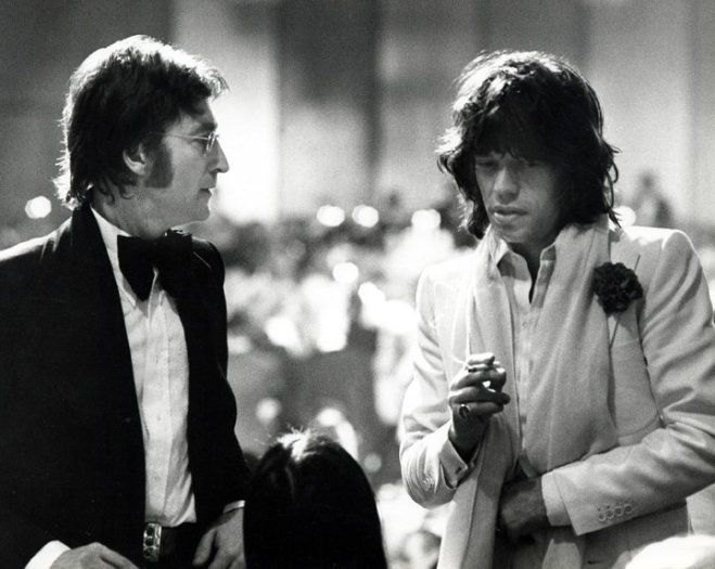 Ron Galella, John Lennon, Mick Jagger and May Pang attend the 2nd Annual AFI Lifetime Achievement Awards honoring James Cagney at the Beverly Hilton Hotel, March 13, 1974