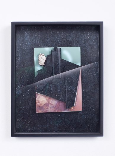Dwyer Kilcollin, Arrangement (obsidian, card, and foil), 2013