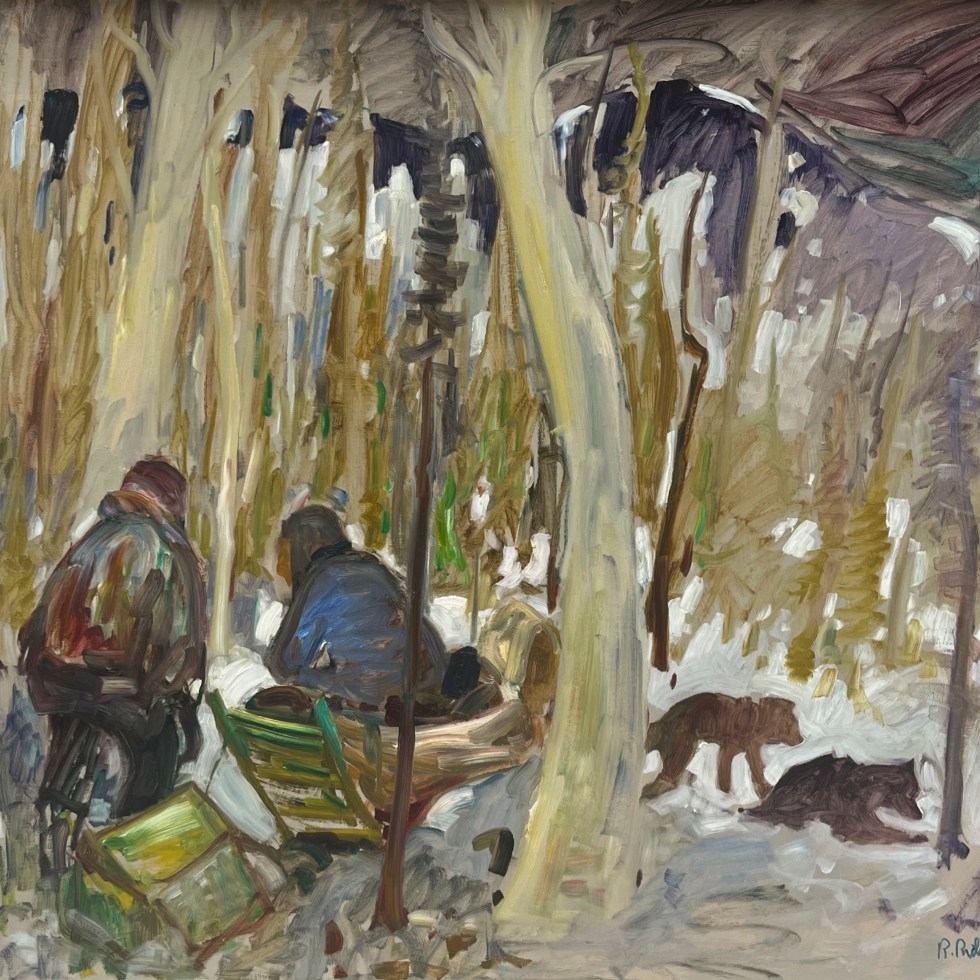 Arrêt en forêt de deux trappeurs-René Richard
