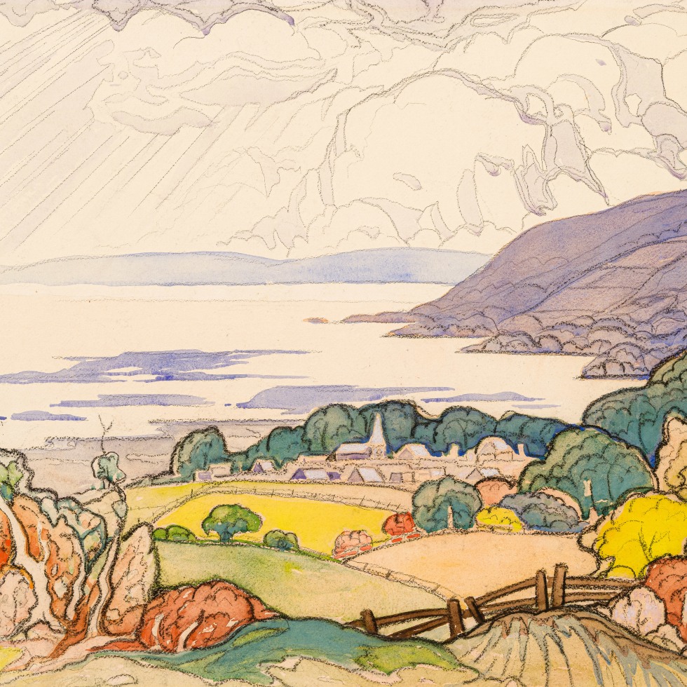 Untitled (Probably Port-au-Persil overlooking the coast of the St. Lawrence River)-Marc-Aurèle Fortin