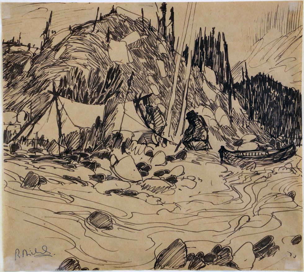 René Richard Encampement du trappeur, 1951 (circa) Ink on paper 12 1/4 x 13 3/4 in 31.1 x 34.9 cm