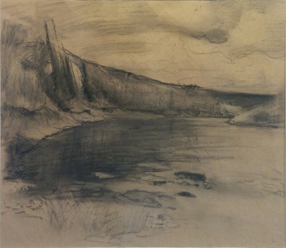 René Richard, R.C.A. 1895-1982Solitude. Grand Nord Canadien Charcoal drawing on paper - Dessin au fusain sur papier 18 x 15 3/4 in 45.7 x 40 cm