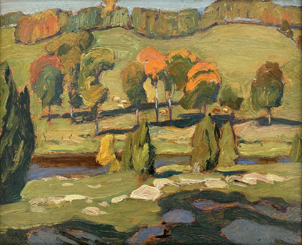 J.E.H. MacDonald, River Pastures, Gull River, 1921