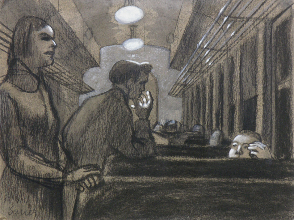 Philip Surrey, C.M., LL.D., R.C.A. 1910-1990Train Scene - Scène de train, 1949 (circa) Charcoal - Fusain 12 x 9 in 30.5 x 22.9 cm