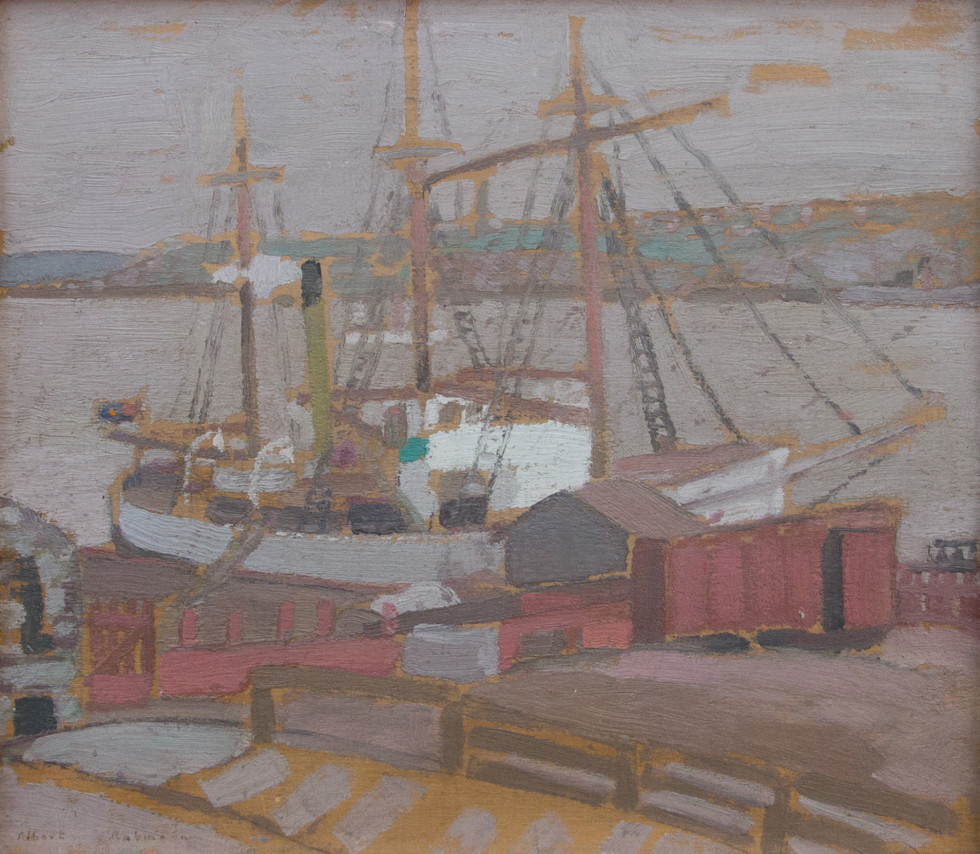 Albert H. Robinson, R.C.A. 1881-1956Quebec Harbour - Port de Québec Signed l.l. Albert Robinson / Signée Albert Robinson Oil on panel - Huile sur panneau 11 1/4 x 13 in 28.6 x 33 cm